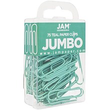 JAM Paper Jumbo Paper Clip, Teal, 75/Pack (21832065)