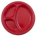 JAM Paper® Plastic 3 Compartment Divided Plates, Large, 10 1/4 Inch, Red, 20/Pack (10255CPre)