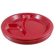 JAM Paper® Plastic 3 Compartment Divided Plates, Large, 10 1/4 Inch, Red, 20/Pack (10255CPre)