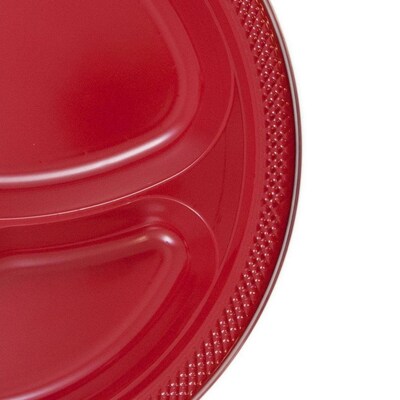 JAM Paper® Plastic 3 Compartment Divided Plates, Large, 10 1/4 Inch, Red, 20/Pack (10255CPre)