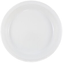 JAM Paper® Round Plastic Disposable Party Plates, Medium, 9 Inch, White, 200/Box (9255320691b)