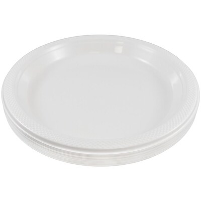 JAM Paper® Round Plastic Disposable Party Plates, Medium, 9 Inch, White, 200/Box (9255320691b)