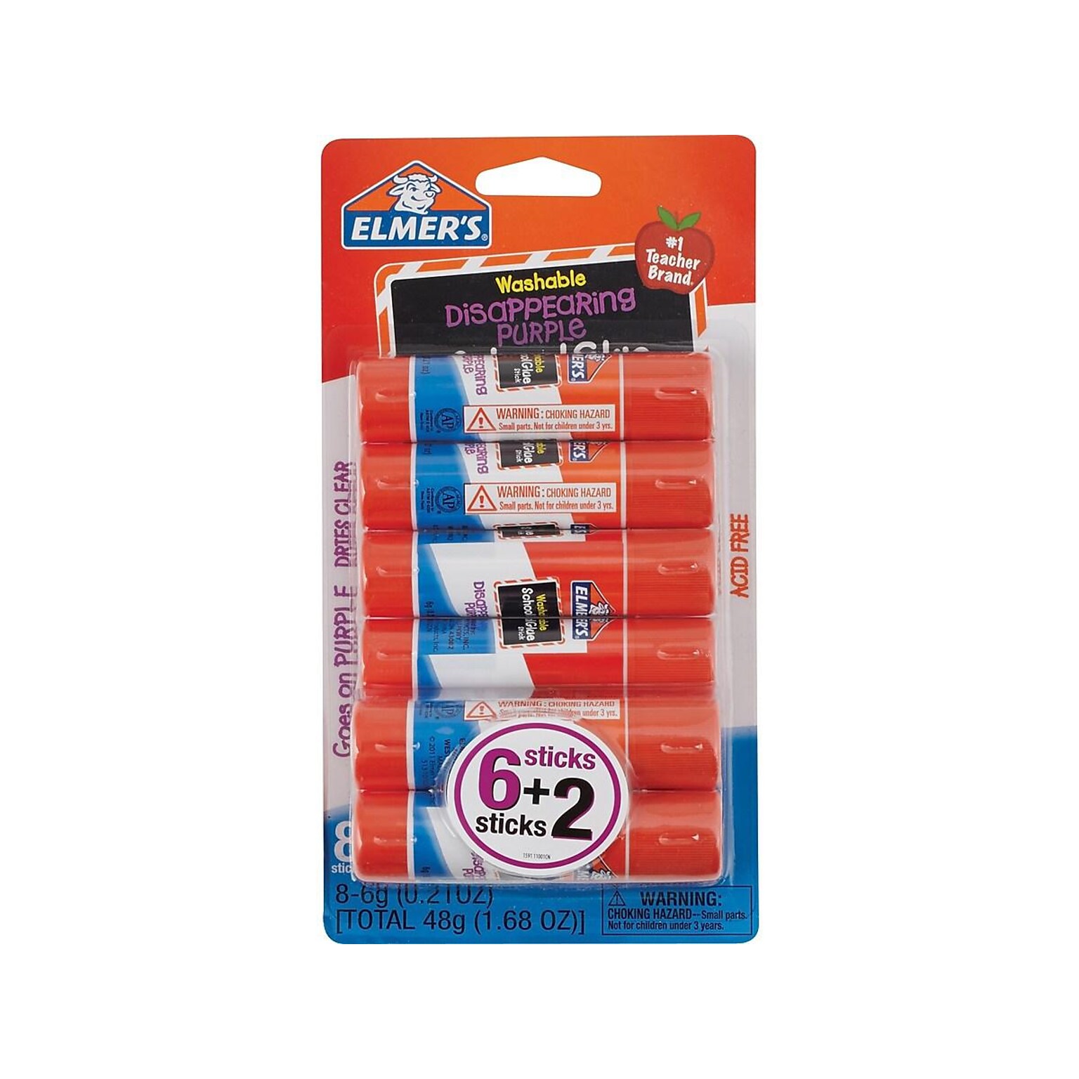 Elmers School Glue Sticks, Washable, 0.21 oz., Purple, 6/Pack (E1591/E1560)