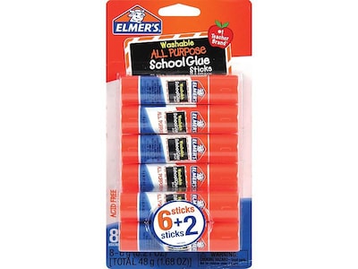 Elmers All Purpose School WashableRemovable Glue Sticks, 0.21 oz., White, 6/Pack (E5003/E5004)