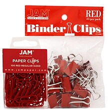 JAM Paper Colored Office Desk Supplies Bundle, Red, Paper Clips & Binder Clips, 1 Pack of Each, 2/pa