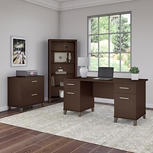 Bush Furniture Somerset 60W Office Desk with Lateral File Cabinet and 5 Shelf Bookcase, Mocha Cherr