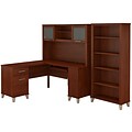 Bush Furniture Somerset 60W L Shaped Desk with Hutch and 5 Shelf Bookcase, Hansen Cherry (SET010HC)