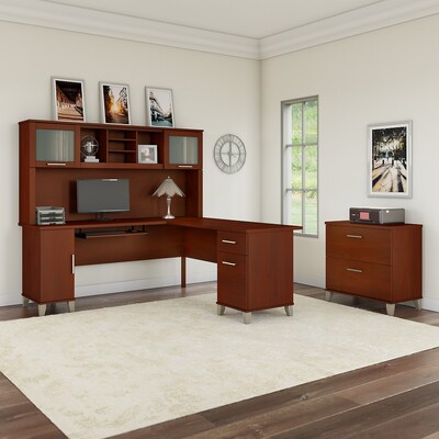 Bush Furniture Somerset 72W L Shaped Desk with Hutch and Lateral File Cabinet, Hansen Cherry (SET00