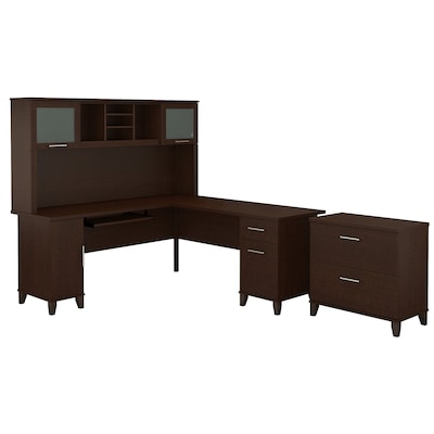 Bush Furniture Somerset 72W L Shaped Desk with Hutch and Lateral File Cabinet, Mocha Cherry (SET009