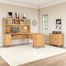 Bush Furniture Somerset 72W L Shaped Desk with Hutch and Lateral File Cabinet, Maple Cross (SET009M
