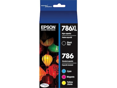 Epson T786XL/T786 Black High Yield and Cyan/Magenta/Yellow Standard Yield Ink Cartridge, 4/Pack (T78