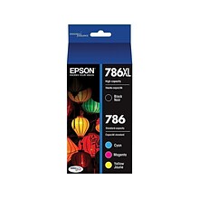 Epson T786XL/T786 Black High Yield and Cyan/Magenta/Yellow Standard Yield Ink Cartridge, 4/Pack (T78