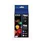 Epson T786XL/T786 Black High Yield and Cyan/Magenta/Yellow Standard Yield Ink Cartridge, 4/Pack (T786XL-BCS)