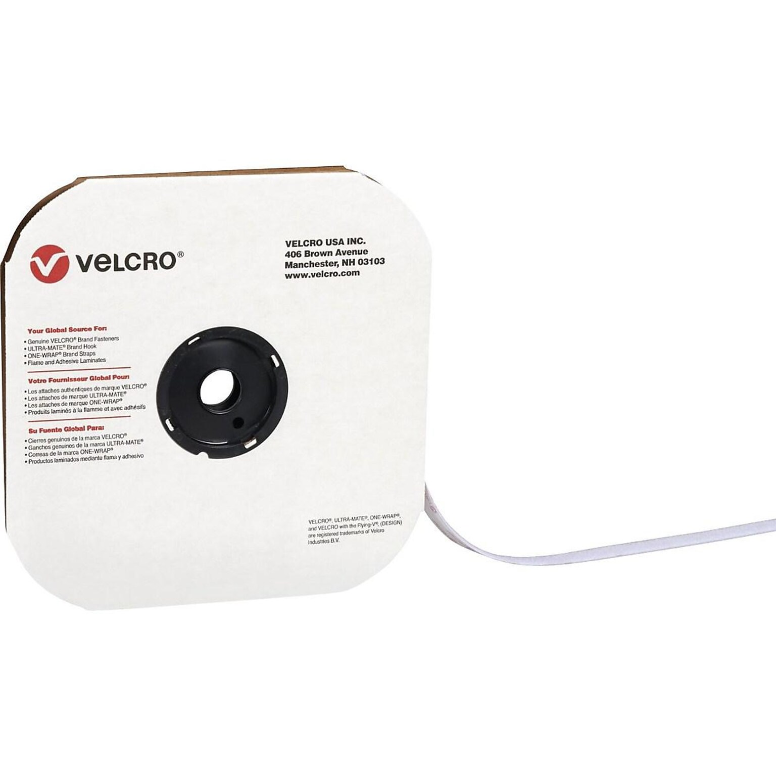 Velcro 0.75 x 900 Sticky Back Hook Fastener, White, Each (HLVEL111W)