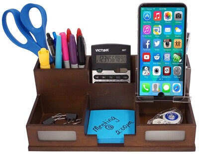 Victor Heritage Wood Desk Organizer with Smart Phone Holder™