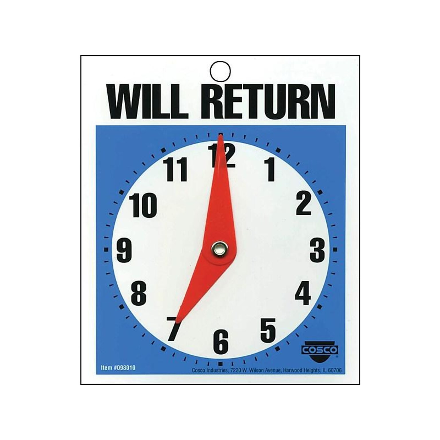 Cosco® Open/Come In/Will Return with Clock Indoor/Outdoor Door Sign, 5.25L x 6H, Multi Colors (098010)