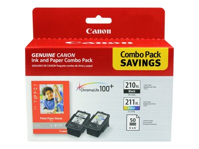 Canon 210XL/211XL Black and Color High Yield Ink Cartridges with Photo Paper Value Pack (2973B004)