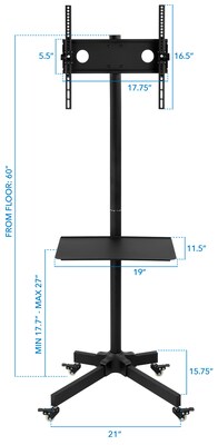 Mount-It! Metal Pedestal TV Stand, Screens up to 55", Black (MI-1876)