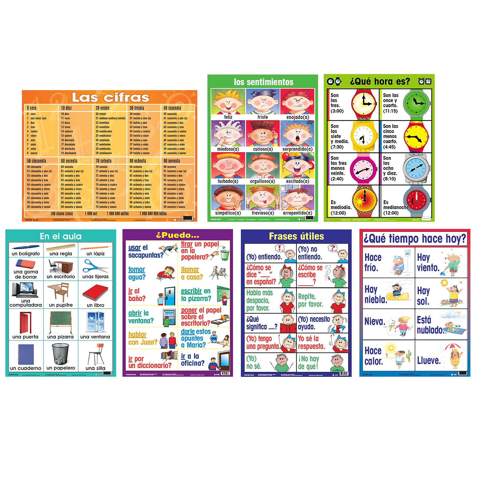 Poster Pals 7-Piece Spanish Essential Classroom Posters Set, 24 x 18, 7/Pack (PSZPS37)