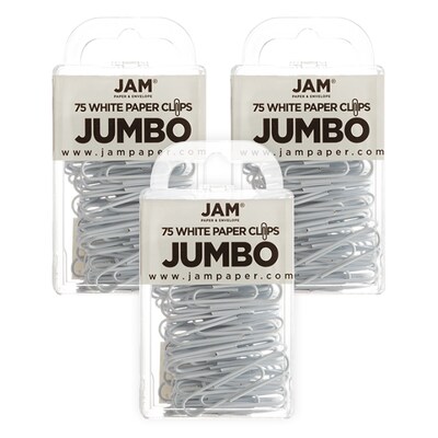 JAM Paper Jumbo Paper Clips, White, 3 Packs of 75 (2184934B)