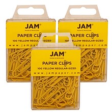 JAM Paper Small Paper Clips, Yellow, 3 Packs of 100 (2183756B)