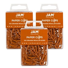 JAM Paper® Colored Standard Paper Clips, Small 1 Inch, Orange Paperclips, 3 Packs of 100 (42186870B)