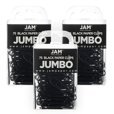 JAM Paper Jumbo Paper Clip, Black, 3 Packs of 75 (2184933B)