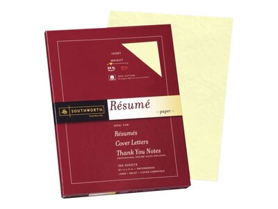 Southworth Resume Paper, 8.5" x 11", 24 lb., Wove-Finish, Ivory, 100 Sheets/Box (R14ICF)