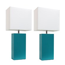 Elegant Designs Incandescent Leather Table Lamp Set, Teal (LC2000-TEL-2PK)