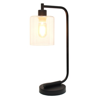 Simple Designs Bronson Antique Style Industrial Iron Lantern Desk Lamp with Glass Shade, Black (2637380)