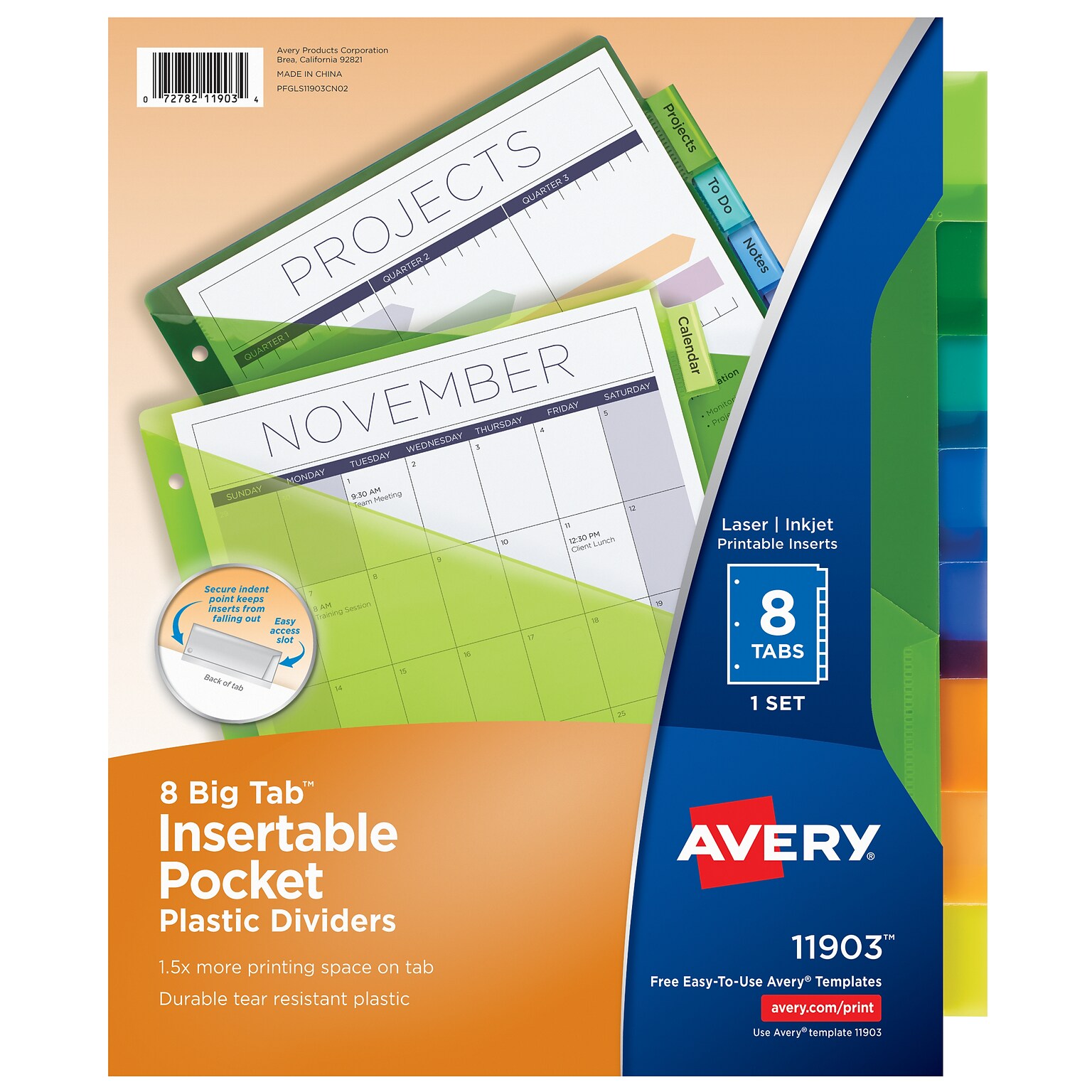 Avery Big Tab Insertable Plastic Dividers, 8 Tab, Multicolor, 24 Sets/Carton (11903)