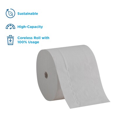Compact Recycled Coreless Toilet Paper, 2-Ply, White, 1000 Sheets/Roll, 36 Rolls/Carton (19375)