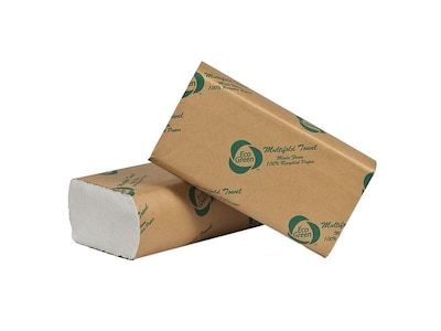 Eco Green Recycled Multifold Paper Towels, 1-ply, 250 Sheets/Pack, 16 Packs/Carton (EW416)