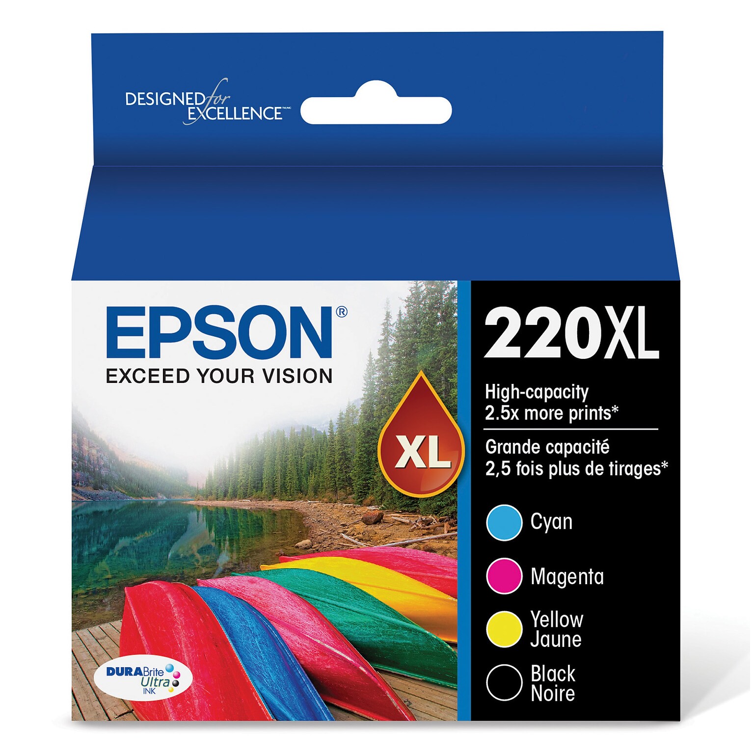 Epson T220XL Black/Cyan/Magenta/Yellow High Yield Ink Cartridge, 4/Pack (T220SL-XCS)
