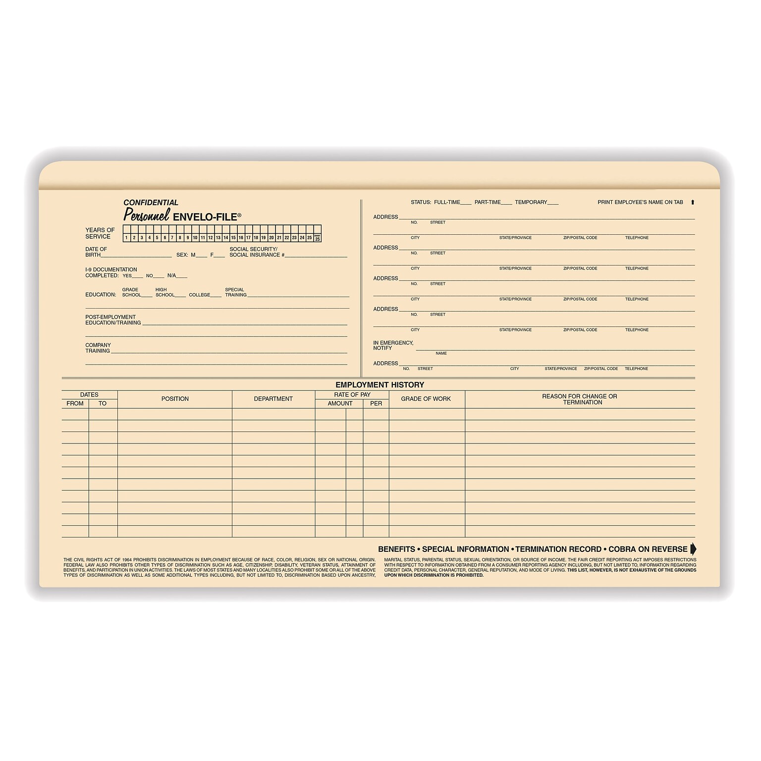 ComplyRight Confidential Personnel Envelo-File, Legal Size, 25/Pack (A0731)