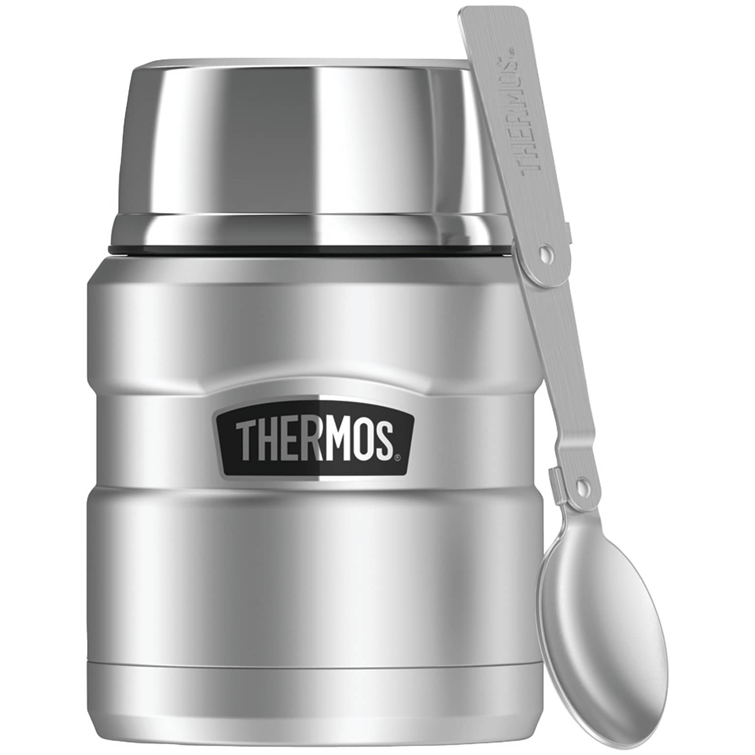 Thermos Stainless King Vacuum-insulated Food Jar With Folding Spoon, 16oz, Silver (THR3000STTRI4)