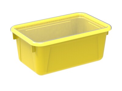 Storex 5.1"H x 7.8"W Plastic Small Cubby Bin with Lid, Yellow, 5/CT (62410U05C)