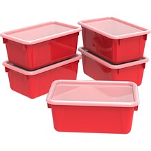 Storex 5.1H x 7.8W Plastic Small Cubby Bin with Lid, Red, 5/CT (62407U05C)