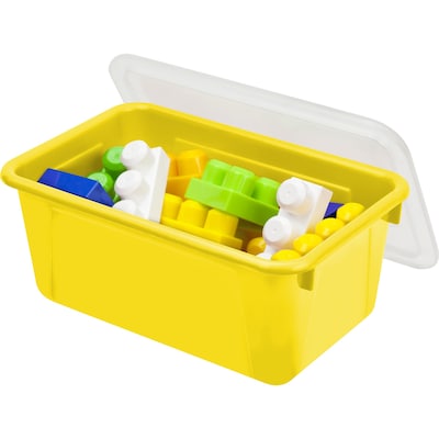 Storex 5.1"H x 7.8"W Plastic Small Cubby Bin with Lid, Yellow, 5/CT (62410U05C)