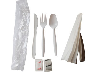 Berkley Square Individually Wrapped Plastic Assorted Cutlery Set, Medium-Weight, White, 250/Pack (1171241)
