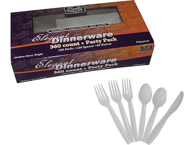 Berkley Square Elegant Dinnerware Party Pack Plastic Assorted Cutlery Set, Medium-Heavy Weight, Whit