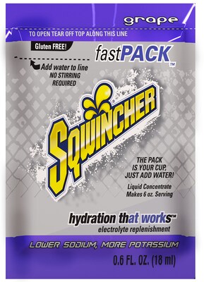 Sqwincher Grape Sports Energy Drink Powder Mix, 0.6 Oz., 200 Packs/Carton (690-015302-GR)