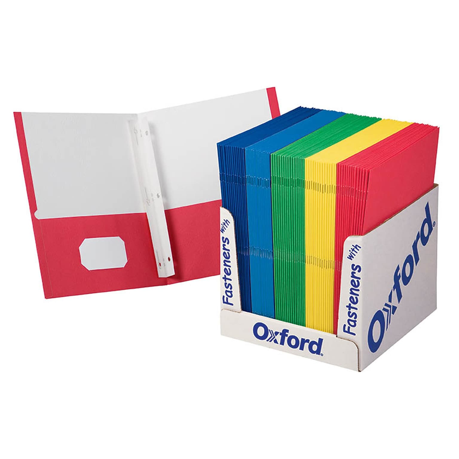 Oxford 2 Pocket Folders with Fasteners, Assorted Colors, 100/Box (ESS50764)
