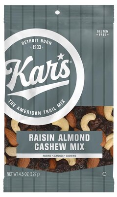 Kars Raisin Almond Cashew Trail Mix, 4.5 oz., 12 Bags/Pack (KAR08444)