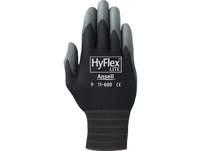 HyFlex Lite Nylon Polyurethane Gloves, Gray/Black, 12/Pack (11-600-9B) (11-600-9B)