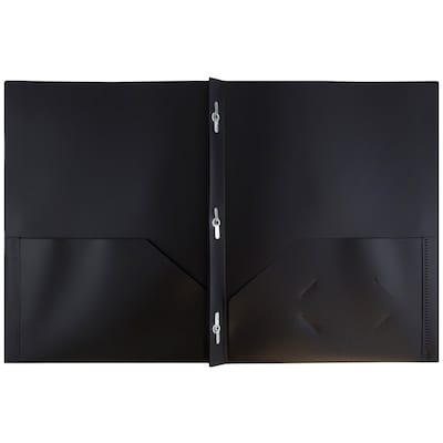 JAM Paper POP Two-Pocket Plastic Folders with Metal Prongs Fastener Clasps, Black, 6/Pack (382ECbld)