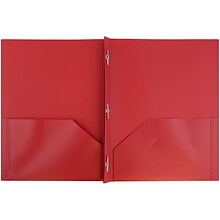 JAM Paper POP 2-Pocket Plastic Folders with Metal Prongs Fastener Clasps, Red, 6/Pack (382ECredd)