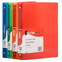 JAM Paper 3/4 3-Ring Non-View Binders, Assorted, 4/Pack (750T1RGBOR)
