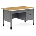 OFM Mesa Series 3-Drawer Single Pedestal Steel Teachers Desk with Laminate Top, Oak (66348-OAK)