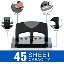 Swingline® SmartTouch™ Low Force 3-Hole Punch, 45 Sheet Capacity, Black/Gray (A7074136)